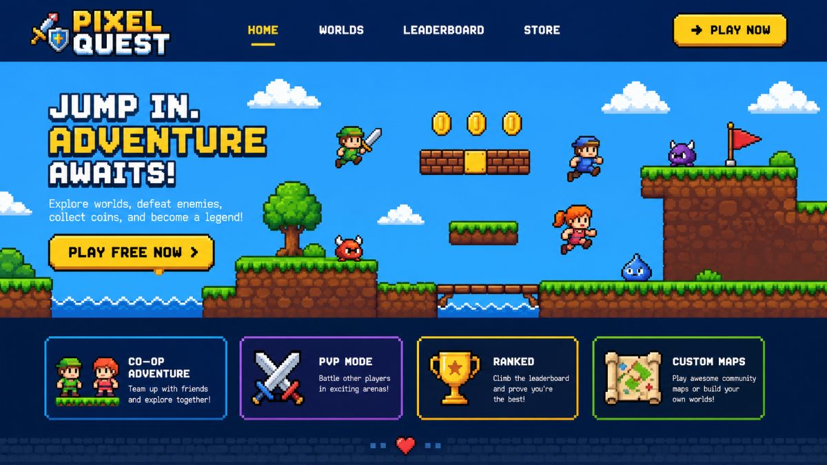 Pixel Quest — Retro game landing page